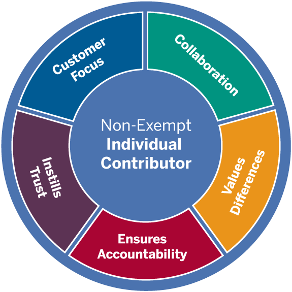 graphic with the core competencies in a circle around Non-Exempt Individual Contributor