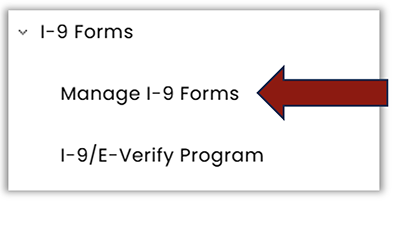 Screenshot of I-9 Forms menu