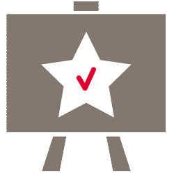 A checkmark on a star that is on an easel